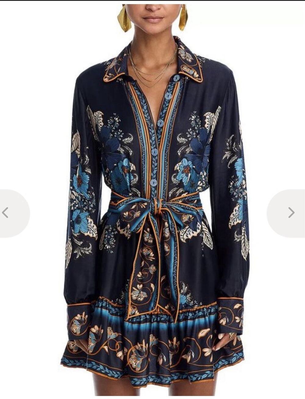 Farm Rio Long Sleeve Blossom Tapestry Black Mini Dress Size XXS